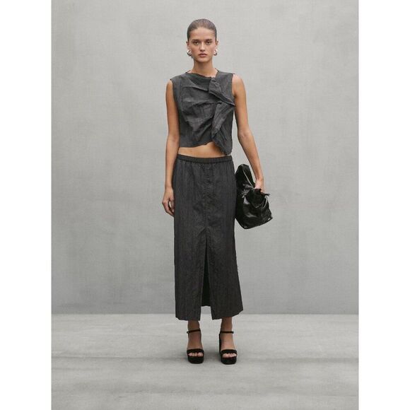 Massimo Dutti STUDIO Womens Draped Crop Top S Gray Frayed Blouse 9419/952 NWT - Picture 1 of 12